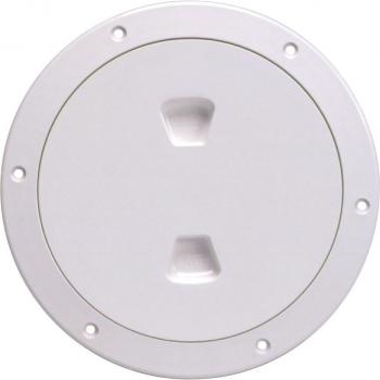 Beckson Marine DP60-W 6 Inch Smooth Center Screw Out Deck Plate - White, 6.5 Inch Cut