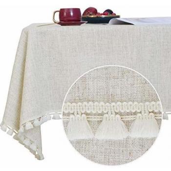 Deconovo Mantel Antimanchas Rectangular Suave Moderno Decorativas con Borlas 130x220cm Lino Claro