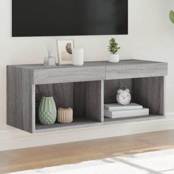 Mueble para TV con luces LED 80x30x30 cm, Mueble de salón gris Sonoma