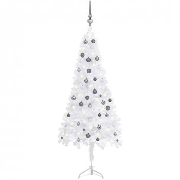Árbol de Navidad de esquina LED y bolas PVC blanco 180 cm
