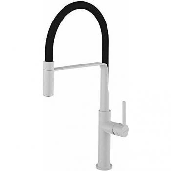 Chef - Grifo de cocina monomando repisa, caño flexible, sistema de ahorro energético coldopen, color blanco