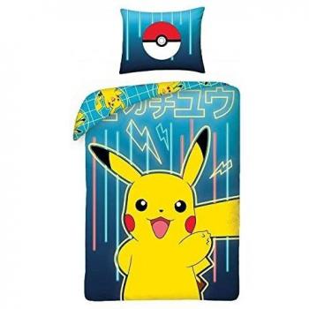 Set de Ropa de Cama Pokémon Pikachu, Gráfica Amarilla y Azul, 2 Piezas: Edredón 140 x 200 cm + Funda de Almohada
