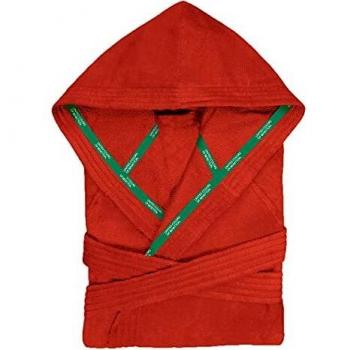 UNITED COLORS OF BENETTON.- Albornoz de Algodón con Capucha, para Mujer y Hombre, Tipo Poncho de Color Rojo, Talla L/XL