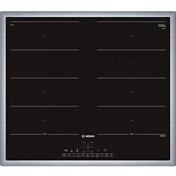 Placa de Inducción Vitrocerámica Encastrable BOSCH PXX645FC1E, 4 Zonas de Cocción, Diseño Innovador, Negro y Acero Inoxidable