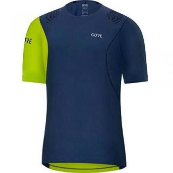 GORE WEAR R7 Camiseta de running de manga corta para hombre, M, Azul oscuro/Verde