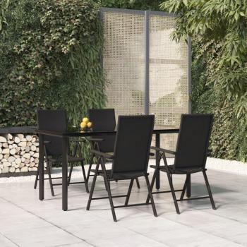 5-Piece Black Poly Rattan Garden Dining Set