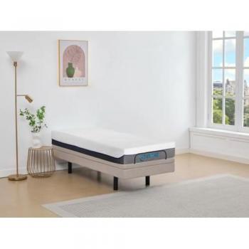 Cama eléctrica de relax decorativa con colchón de espuma viscoelástica - 80 x 200 cm - Tela beige - MENASINA