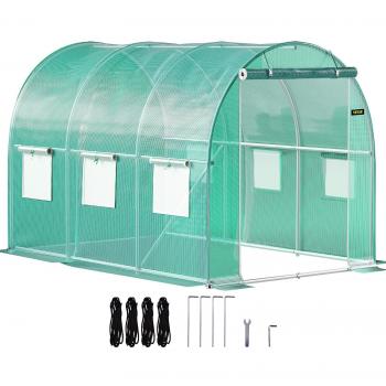Portable 10x7x7 ft Green Tunnel Greenhouse with Galvanized Steel Frame and Zippered Door