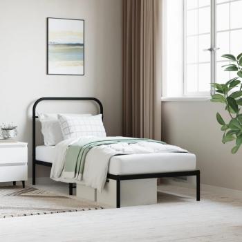 Estructura de cama con cabecero metal negro 90x190 cm