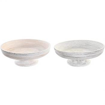 Centro de Mesa DKD Home Decor Beige y Blanco, Acabado Envejecido, 30 x 30 x 11 cm (2 Unidades)