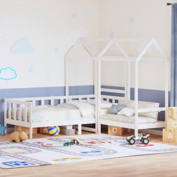 Juego de sofá cama y banco con techo blanco 90x190 cm Pino macizo