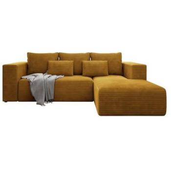 Sofá rinconero Arvada 116, amarillo, con función de descanso y caja de ropa de cama, dimensiones 255x161x91cm