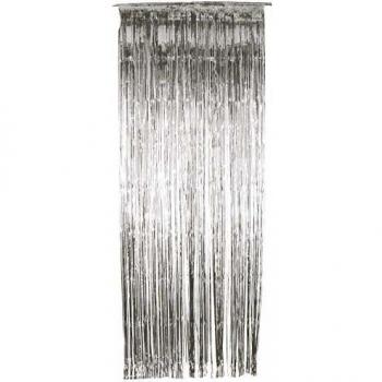 Smiffy's-34134 Cortina con Brillo, Plateada, metálica, 91cm x 244cm, Color Plata, No es Applicable