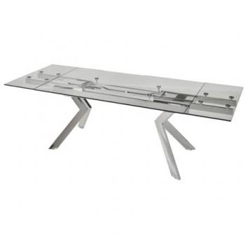 Mesa de Comedor Extensible VELIKA - Cristal Templado y Metal - 6 a 8 Comensales