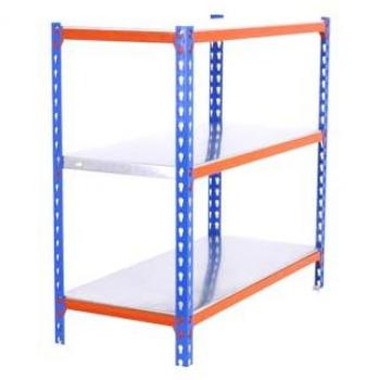 Estantería Metálica SimonRack de Almacenaje, 1000x1000x300 mm, 3 Baldas, Soporta 180 kg por Balda, Color Azul/Naranja/Galva