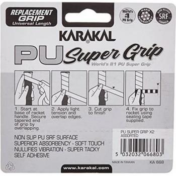 Karakal Super Grip - Cinta de agarre autoadhesiva de poliuretano para bádminton, squash, tenis, palos de hockey o bastones de esquí, paquete de 5 o 24 unidades, varios colores, Blanco, 24 unidades