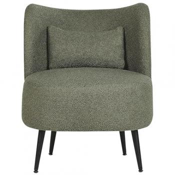 Sillón Bouclé Verde Oscuro con Respaldo Curvo y Patas Negras - Estilo Glam Retro Otsby