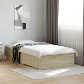 Cama con cajones de roble Sonoma 90x200 cm madera multicapa marrón