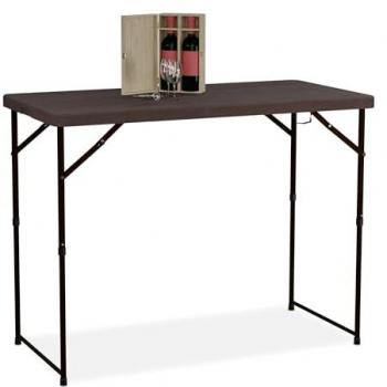 Mesa de Jardín Plegable Altura Variable 74x120x60 cm para 6 Personas, Plástico y Acero, Camping, Exterior, Marrón