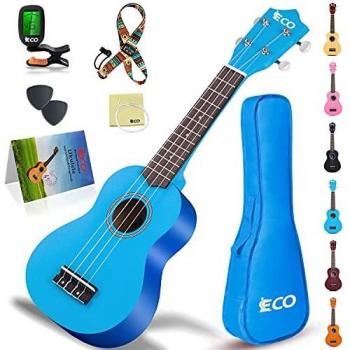 Kit para principiantes de ukelele soprano para niños y principiantes, ukelele de 21 pulgadas con cancionero, estuche, correa, afinador, cuerdas y púas