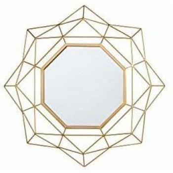 Espejo de pared dorado 60 cm redondo art deco glamour hollywood con marco geométrico Hillion
