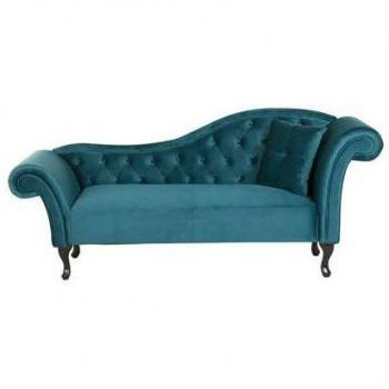 Chaise Longue de Terciopelo Azul Acolchado Capitonné Versión Derecha con Cojín Lattes