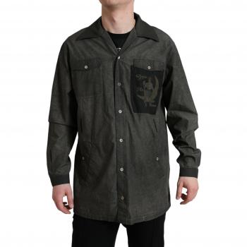 Dolce & Gabbana Dark Gray Cotton Collared Long Sleeves Shirt - IT41 | L, Casual Shirts, male, Gray, Size: XL