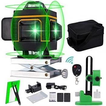 Nivel láser de línea verde cruzada 4d 16 líneas 360° de alta precisión Nivelación automática Base de elevación de instrumentos Interior y exterior Soporte magnético de pared Juego de 13 piezas