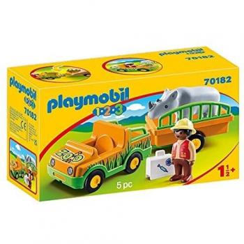 PLAYMOBIL 1.2.3 Vehículo Zoo Rinoceronte, Color carbón