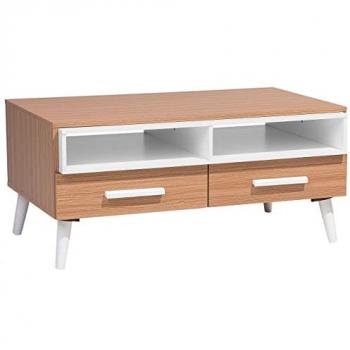 Mesa de Café Moderna de Madera Clara con 2 Cajones y Estantes 100 x 60 cm