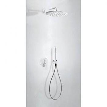 Tres Griferia - Kit De Ducha Monomando Empotrado Con Cierre Y Regulación De Caudal. · Cuerpo Empotrado Incluido · Ducha Fija Ø 300 Mm. Con Rótula. Material Latón. · Soporte Con Toma Pared. · Ducha Móvil Anticalcárea. · Flexo Satin