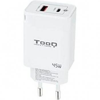 TOOQ TQWC-GANQCPD45WT - Cargador de Pared de 2 Puertos con Tecnología GAN, un Puerto USB-C PD y Otro