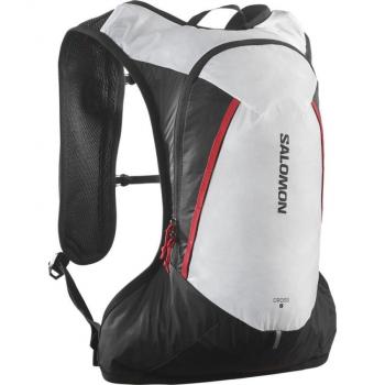 Mochila de montaña Salomon Cross 8 blanca, ligera, capacidad de 8 litros, diseño ergonómico, sistema de hidratación compatible, múltiples compartimentos y bolsillos, reflectante para mayor visibilidad