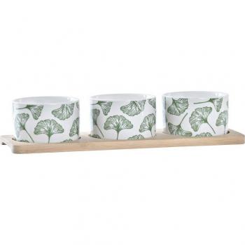 Set de Aperitivo DKD Home Decor Bambú Gres Hojas 3 Piezas
