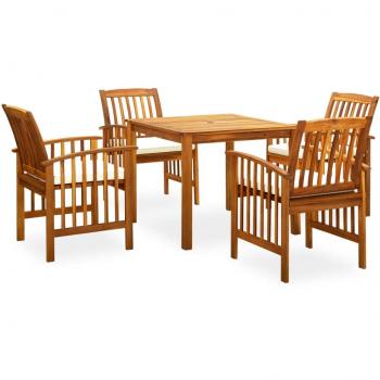 5-Piece Solid Acacia Wood Garden Dining Set with Cushions