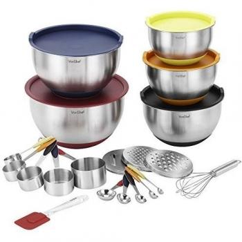 Pack Premium de Mezclas de 17 Piezas VonShef con 5 Boles de Mezcla en Acero Inoxidable, Set de Cucharas Medidoras, Set de Tazas Medidoras, Varillas y Espátula