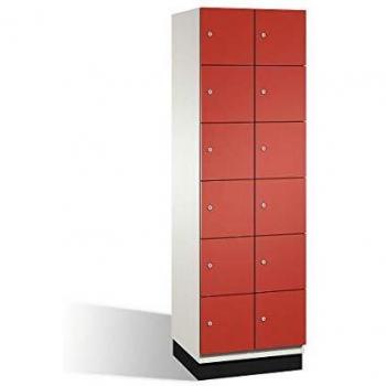 Armario de Compartimentos Bajo Llave Cambio C+P - 6 Taquillas, 2 Secciones, Puertas de Acero, Color Blanco y Rojo, Dimensiones 600 mm