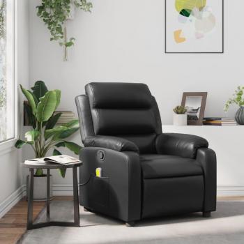 Sillón de masaje reclinable de cuero sintético en negro, crema y gris - Sillón cómodo para dormitorio, silla relax, sillón sofá