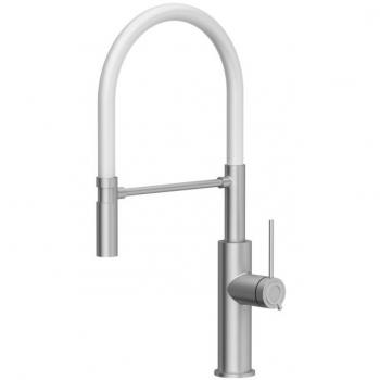Grifo de cocina extraíble QUADRON GEMMA Q LINE con espout móvil / acero / manguera blanca