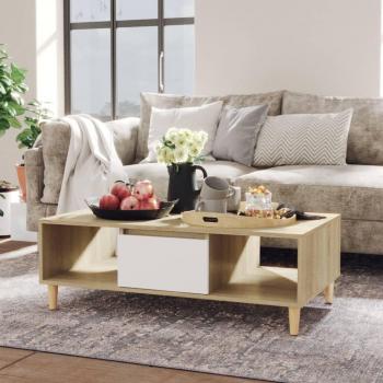 Mesa de centro aglomerado y madera contrachapada blanca con acabado roble, dimensiones 103,5x60x35 cm