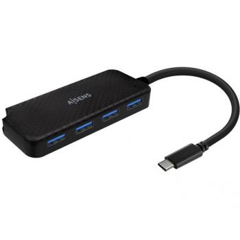 Aisens A109-0715 Hub USB Tipo-C - 4 Puertos USB 3.1 - Conector Macho USB-C a 4x Hembra Tipo A - Cable de 15 cm - Color Negro