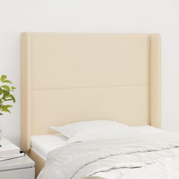 Cabecero con orejas de tela color crema 103x16x118/128 cm
