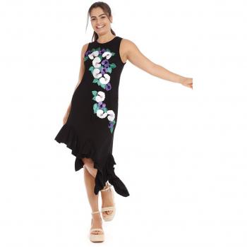 Mamatayoe - Vestido fluido con bajo asimétrico y bordado en delantero, color negro