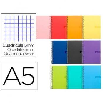 Bloc espiral Liderpapel Crafty DIN A5, tapa extradura, 80 hojas de 90 gr, cuadrícula de 5 mm con margen, colores surtidos