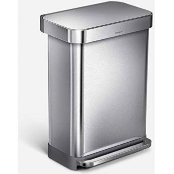 simplehuman 55 litros rectangulares Cubo de Basura de Acero Inoxidable, Plata, 55L