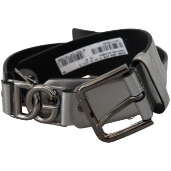 Dolce & Gabbana Metallic Silver Leather DG Logo Metal Buckle Belt - 90 cm / 36 Inches