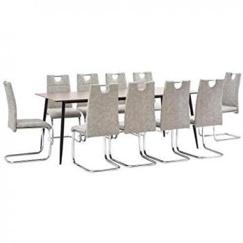 vidaXL Juego Comedor 11 Pieza Cuero Sintético Mobiliario Decoración Interior Casa Hogar Robusto Duradero Resistente Funcional Práctico Útil Gris Claro