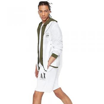 Armani Exchange Men's Casual Cotton Bermuda Shorts with Logo, Black and White, Size L