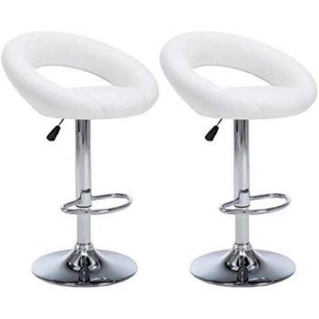 vidaXL 2X Taburetes Barra Cuero Artificial Blanco Silla Asiento Cocina Comedor