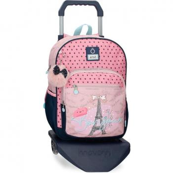 Mochila Escolar Enso Bonjour 38cm con Carro Rosa